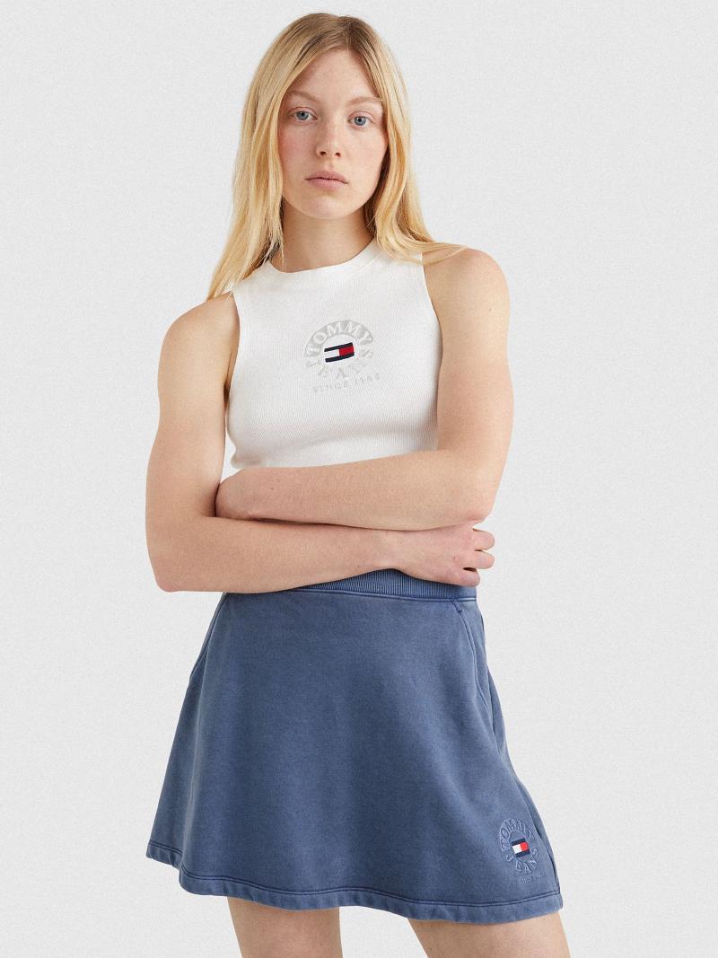 Női Tommy Hilfiger Circle Logo Cropped Tank Felsők Fehér | HU 489KOR